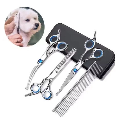 4pcs Premium Titanium Coated Dog Grooming Scissors with Safety Round Tips - Professional Grade Kit for Precise and Safe Trimming