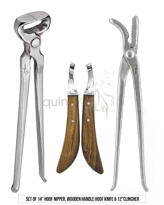 Farrier Tool Set- Hoof Nipper 14, Wooden Knife & Clincher