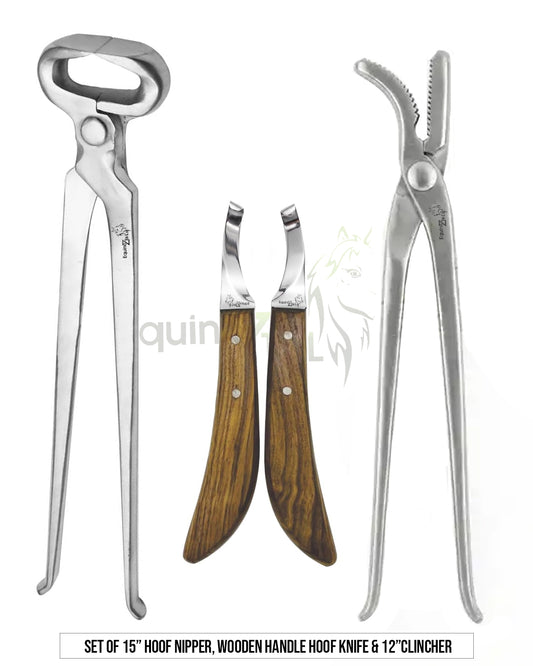 Farrier Tool Set- 15" Hoof nipper, Wooden Knife & 12" Clincher