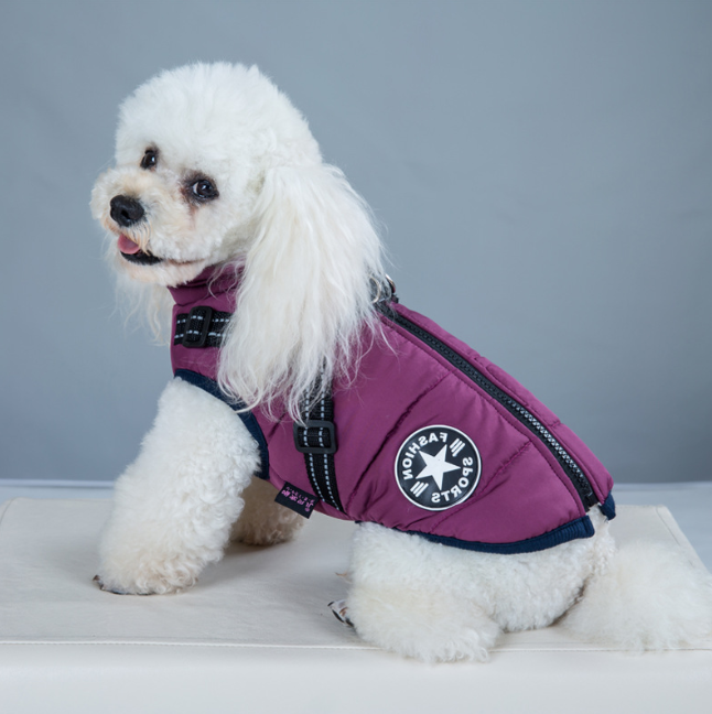 Pet Clothes Autumn Winter Flleece Dog Coats Harness Integrated Cotton Waterproof Dog Winter Coats