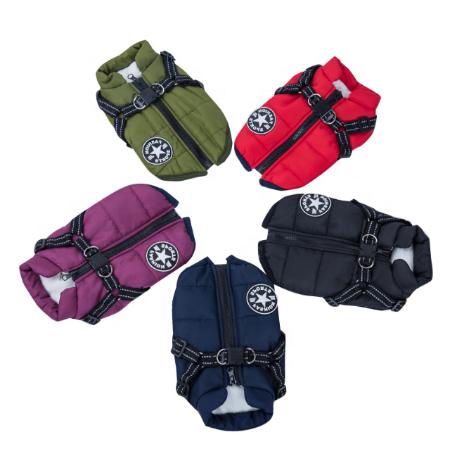 Pet Clothes Autumn Winter Flleece Dog Coats Harness Integrated Cotton Waterproof Dog Winter Coats