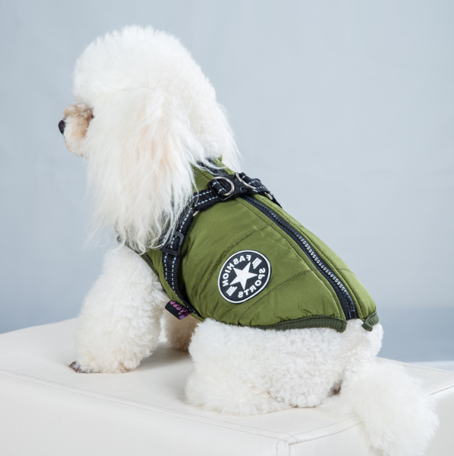 Pet Clothes Autumn Winter Flleece Dog Coats Harness Integrated Cotton Waterproof Dog Winter Coats