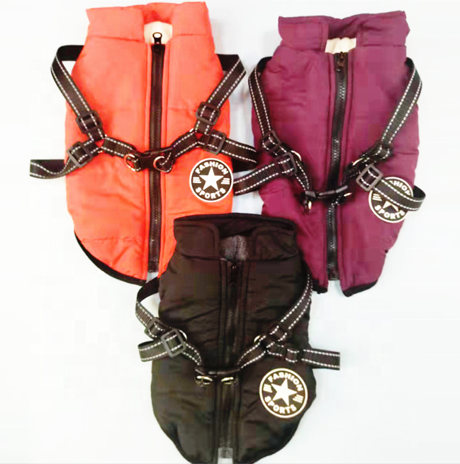 Pet Clothes Autumn Winter Flleece Dog Coats Harness Integrated Cotton Waterproof Dog Winter Coats
