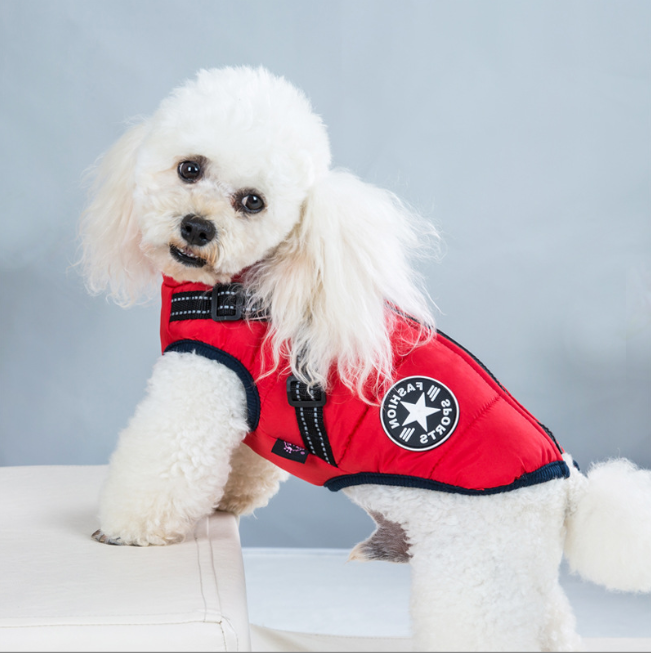 Pet Clothes Autumn Winter Flleece Dog Coats Harness Integrated Cotton Waterproof Dog Winter Coats