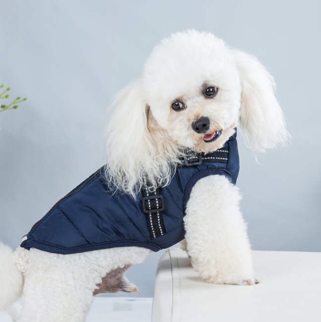 Pet Clothes Autumn Winter Flleece Dog Coats Harness Integrated Cotton Waterproof Dog Winter Coats