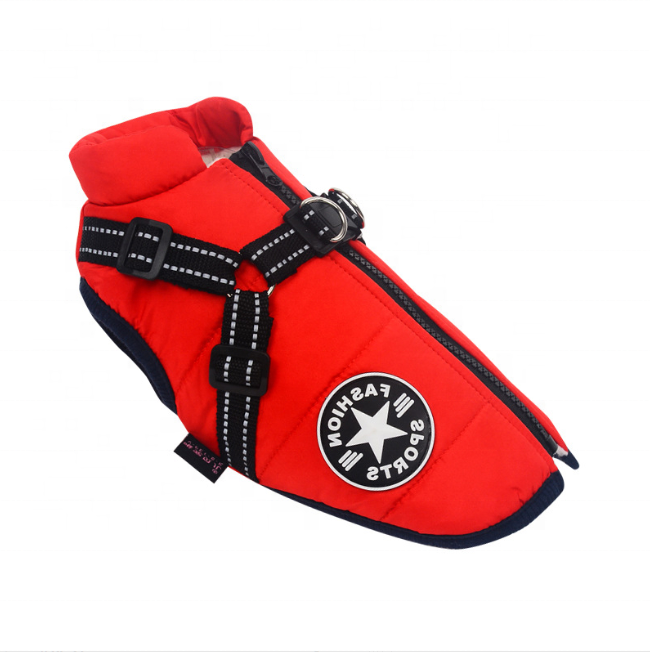 Pet Clothes Autumn Winter Flleece Dog Coats Harness Integrated Cotton Waterproof Dog Winter Coats