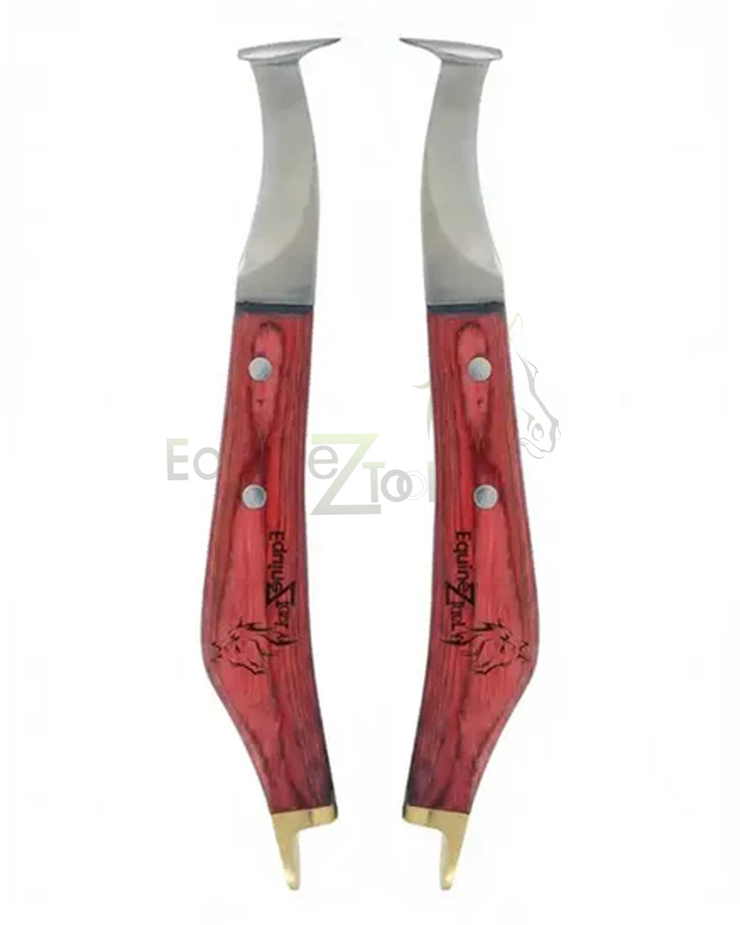 Hoof Pick Farrier Knife Tool – Red Grip, J2 Steel Blade, Brass Topper