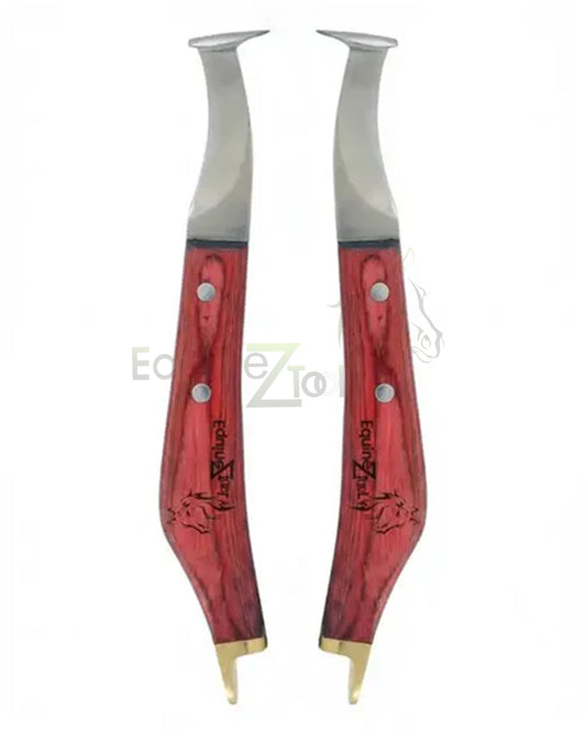 Hoof Pick Farrier Knife Tool – Red Grip, J2 Steel Blade, Brass Topper