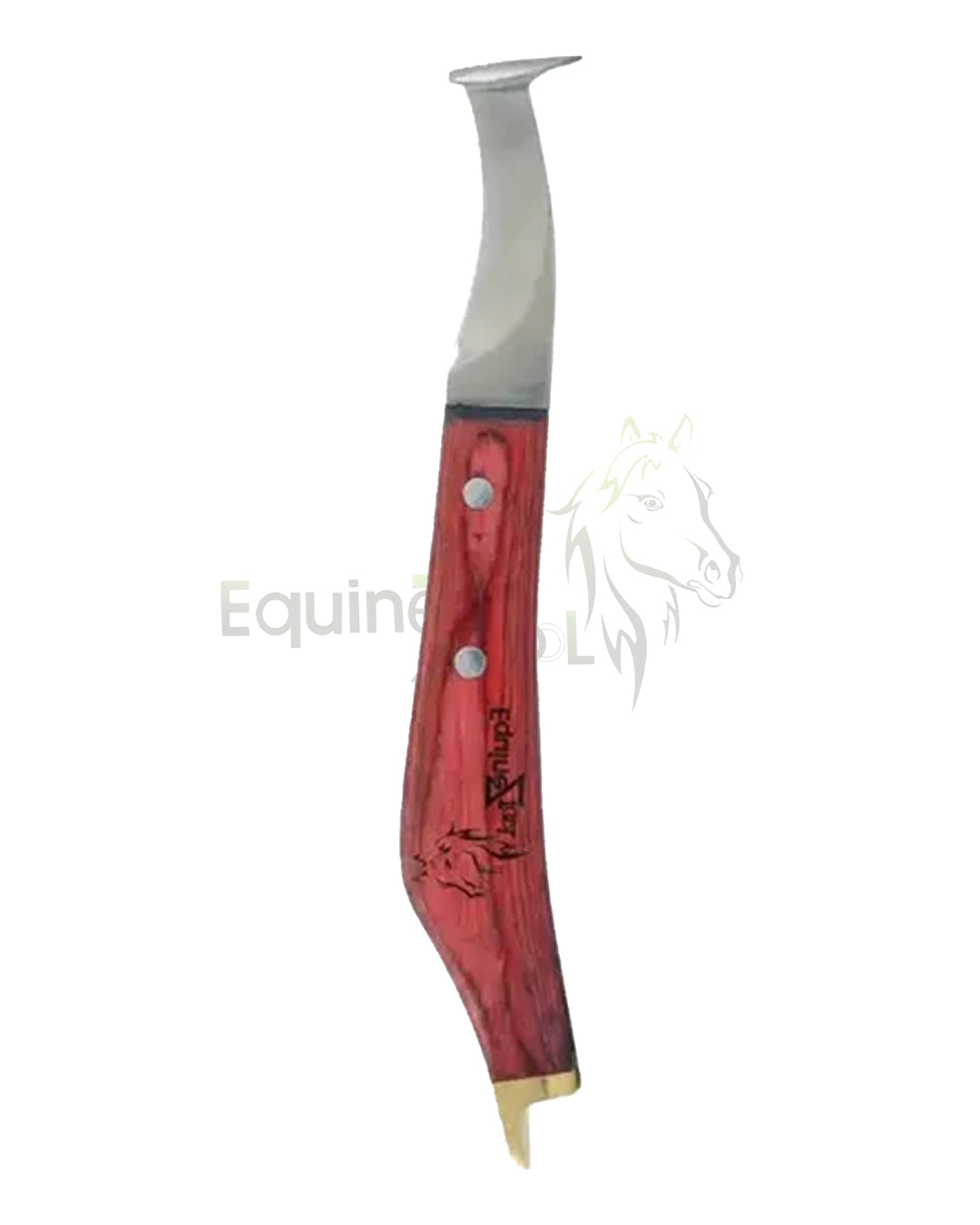 Hoof Pick Farrier Knife Tool – Red Grip, J2 Steel Blade, Brass Topper