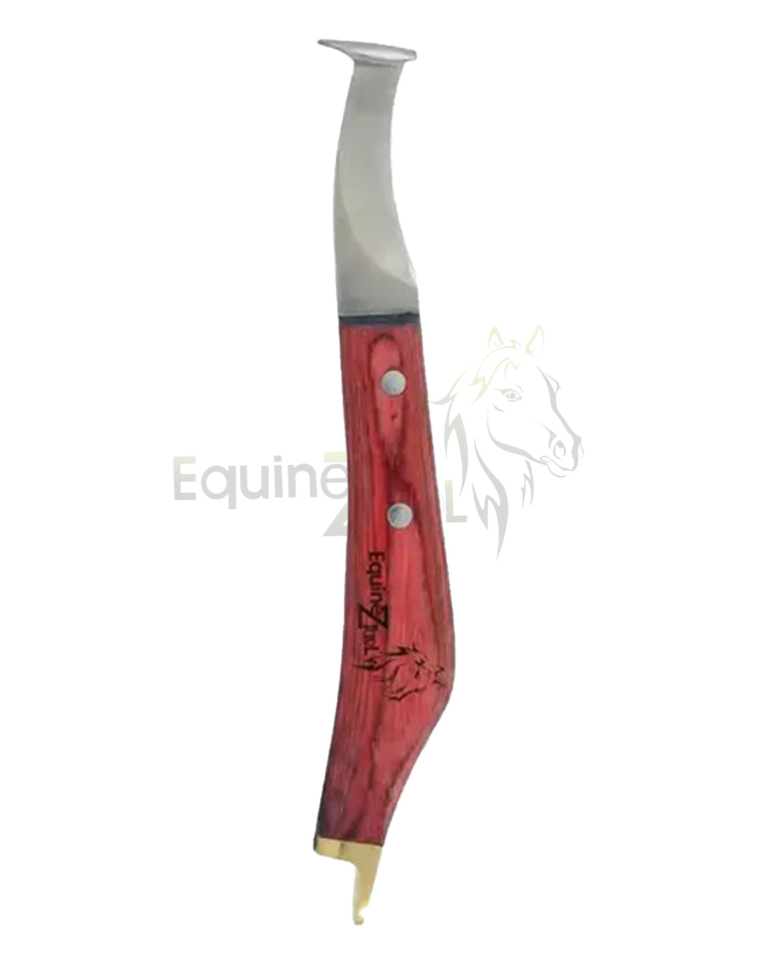 Hoof Pick Farrier Knife Tool – Red Grip, J2 Steel Blade, Brass Topper