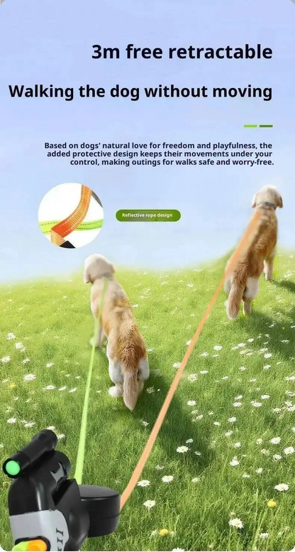Auto Retractable Double-Headed Dog Leash 3M Rope for 2 Dogs with LED Flashlight 360 Degree Dual Traction Rope Pet Supplies