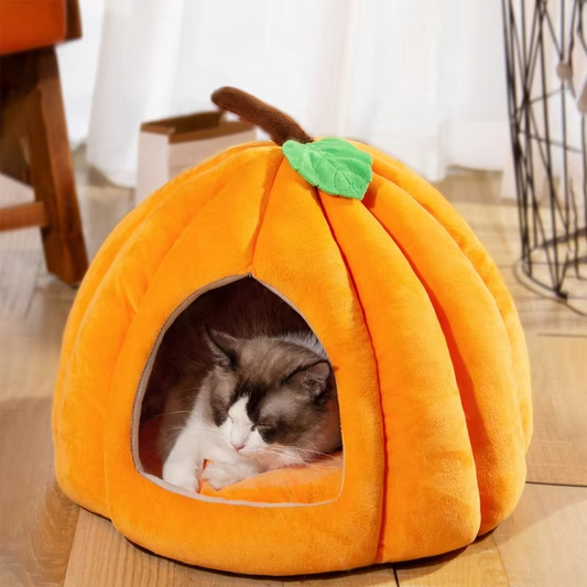 3D Pumpkin Pet House Semi-enclosed Removable Bottom Non-slip Soft PP Cotton Winter Suitable For Cat/Dog Warm Thickened Pet House
