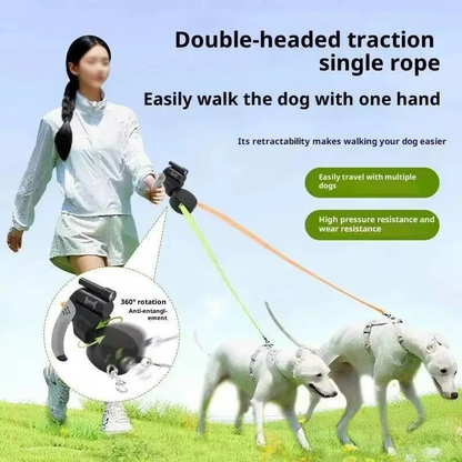 Auto Retractable Double-Headed Dog Leash 3M Rope for 2 Dogs with LED Flashlight 360 Degree Dual Traction Rope Pet Supplies