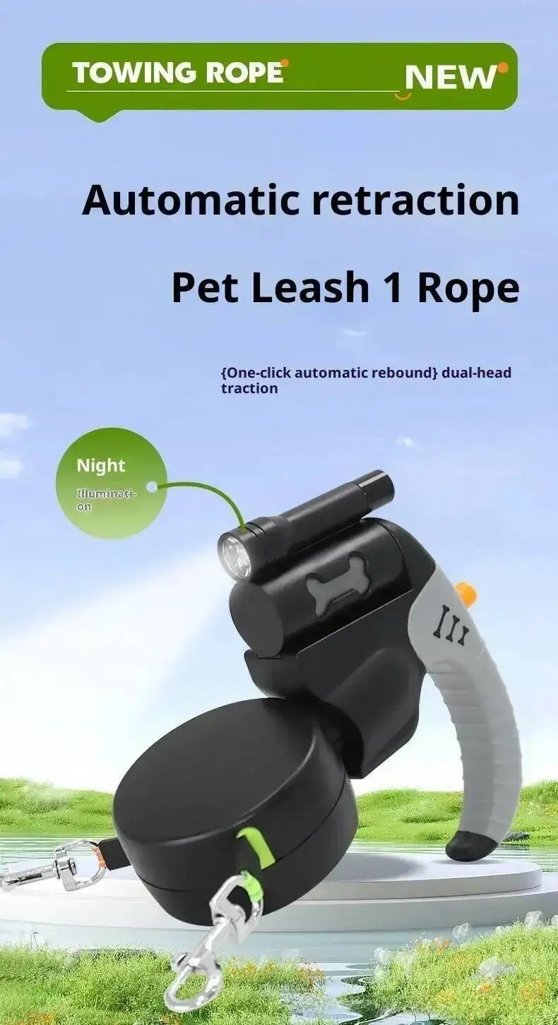 Auto Retractable Double-Headed Dog Leash 3M Rope for 2 Dogs with LED Flashlight 360 Degree Dual Traction Rope Pet Supplies