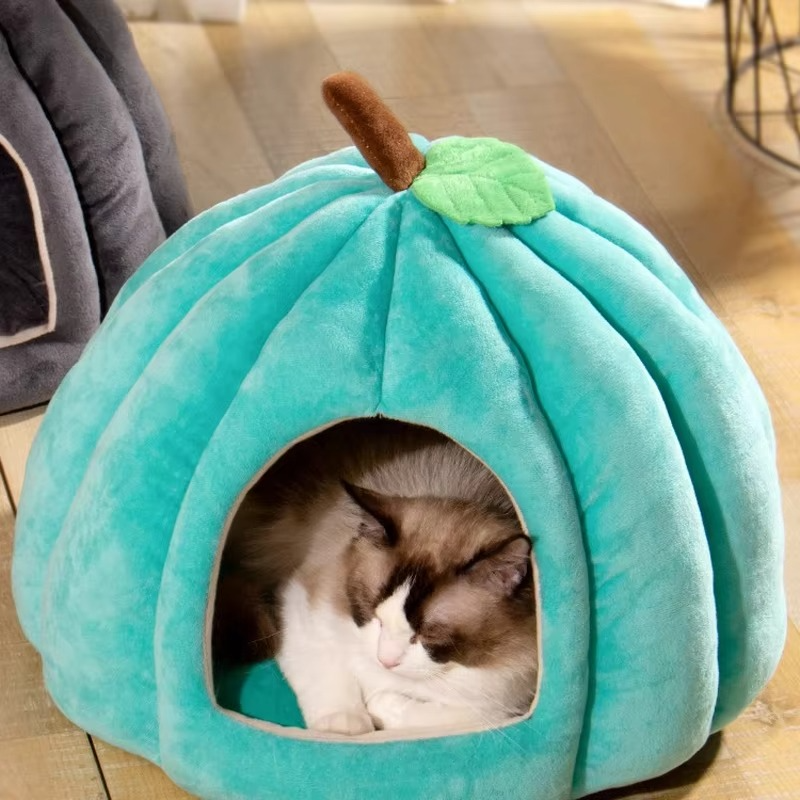 3D Pumpkin Pet House Semi-enclosed Removable Bottom Non-slip Soft PP Cotton Winter Suitable For Cat/Dog Warm Thickened Pet House