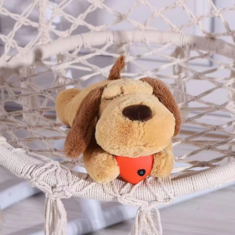 Sleep Aid Dog Heartbeat Toy Anxiety Relief Behavioral Training Lying Dog Fidget Toy Stuffed Animal Soft Puppy Plush Doll