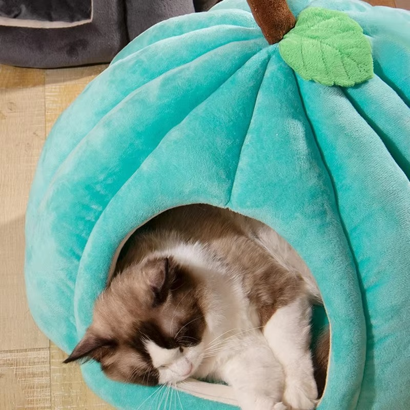 3D Pumpkin Pet House Semi-enclosed Removable Bottom Non-slip Soft PP Cotton Winter Suitable For Cat/Dog Warm Thickened Pet House