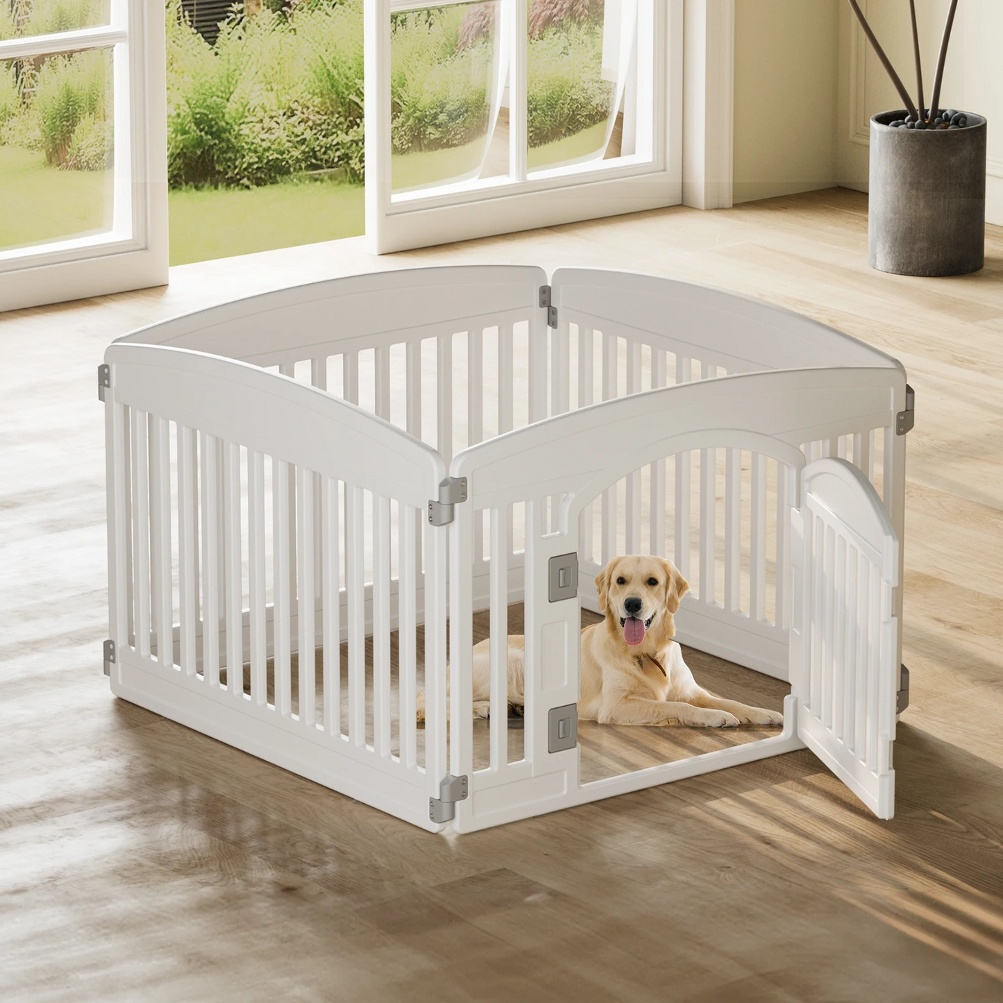 Plastic Dog Playpen 6 Panel 24IN Expandable Durable Pet Fence for Medium Dogs Indoor Outdoor Folding Portable Puppy Playpen