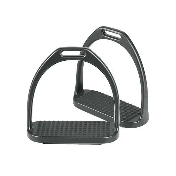 Black Coated Horse Saddle Stirrups – Heavy Duty Anti-Rust Metal Riding Stirrup Set for Equestrian Use