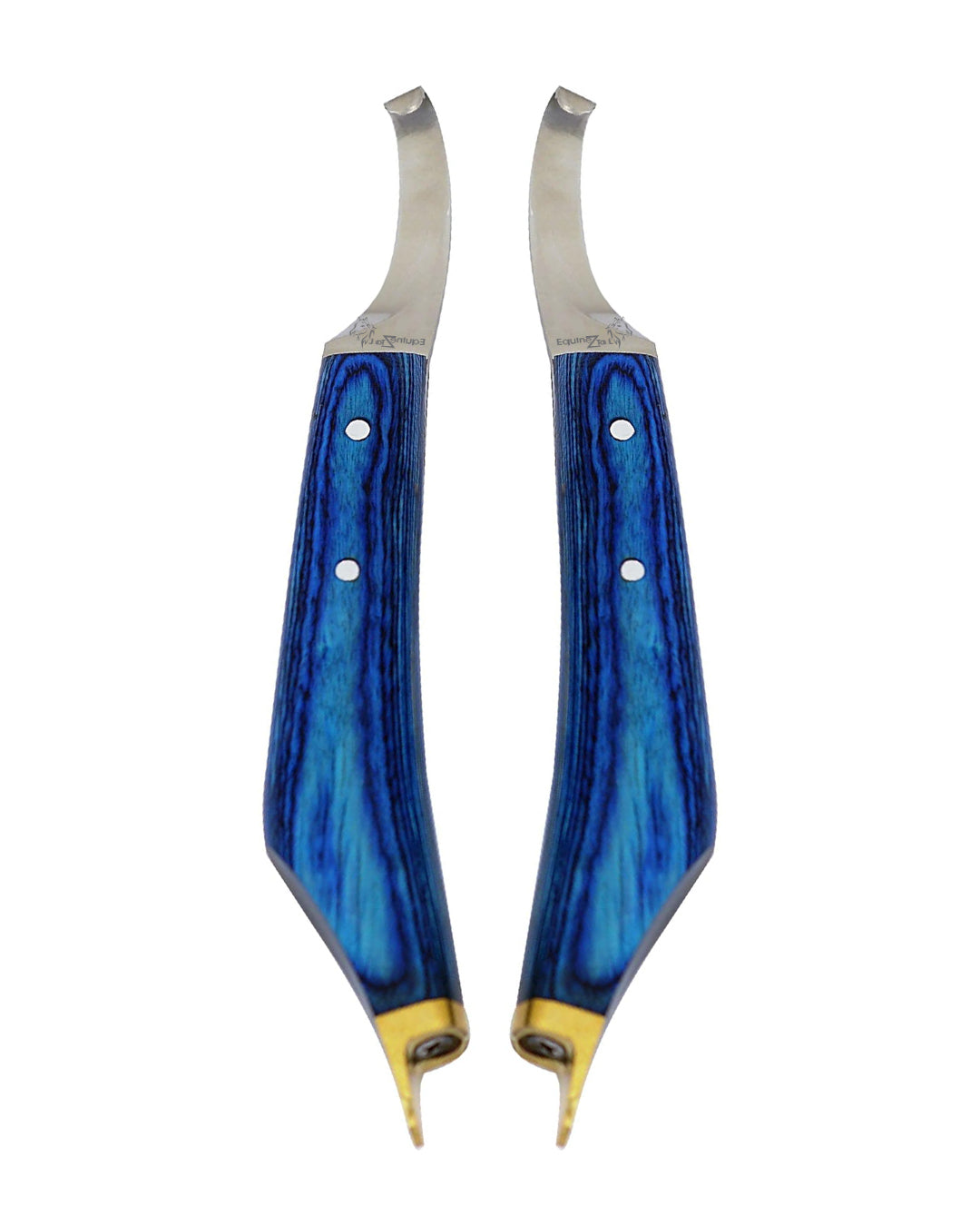 Blue Knife With Brass Horse Shoeing ZTopper