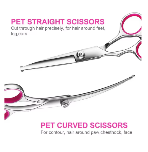 4pcs Premium Titanium Coated Dog Grooming Scissors with Safety Round Tips - Professional Grade Kit for Precise and Safe Trimming