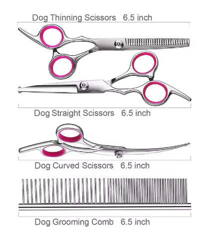 4pcs Premium Titanium Coated Dog Grooming Scissors with Safety Round Tips - Professional Grade Kit for Precise and Safe Trimming
