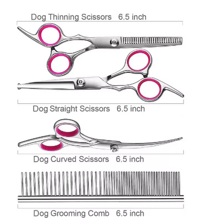 4pcs Premium Titanium Coated Dog Grooming Scissors with Safety Round Tips - Professional Grade Kit for Precise and Safe Trimming