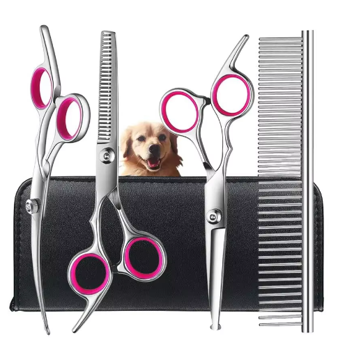 4pcs Premium Titanium Coated Dog Grooming Scissors with Safety Round Tips - Professional Grade Kit for Precise and Safe Trimming