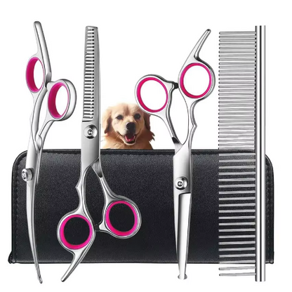 4pcs Premium Titanium Coated Dog Grooming Scissors with Safety Round Tips - Professional Grade Kit for Precise and Safe Trimming