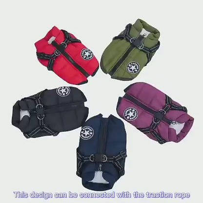 Pet Clothes Autumn Winter Flleece Dog Coats Harness Integrated Cotton Waterproof Dog Winter Coats